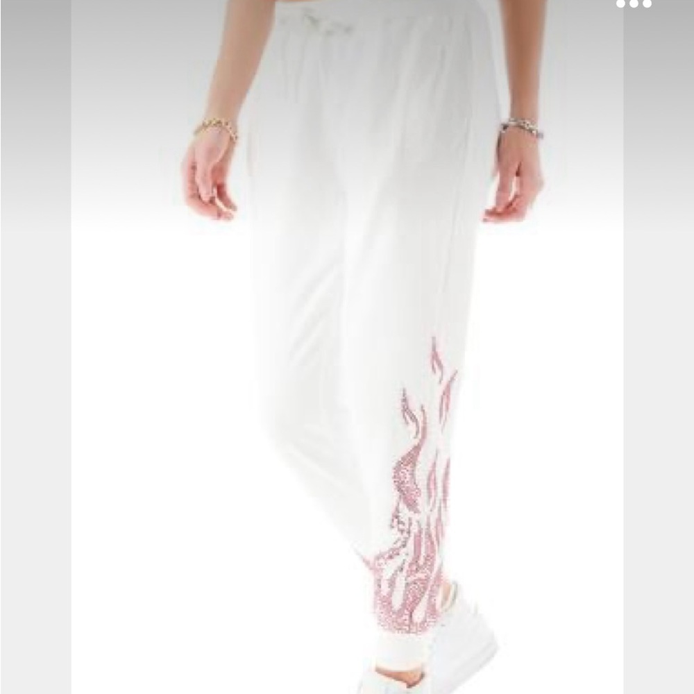 LF White Sweatpants with Gem Flames